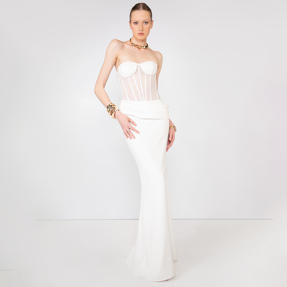 Women Fashion Dress Names - Seksowna Przezroczysta Suknia Wieczorowa z Fiszbinami,