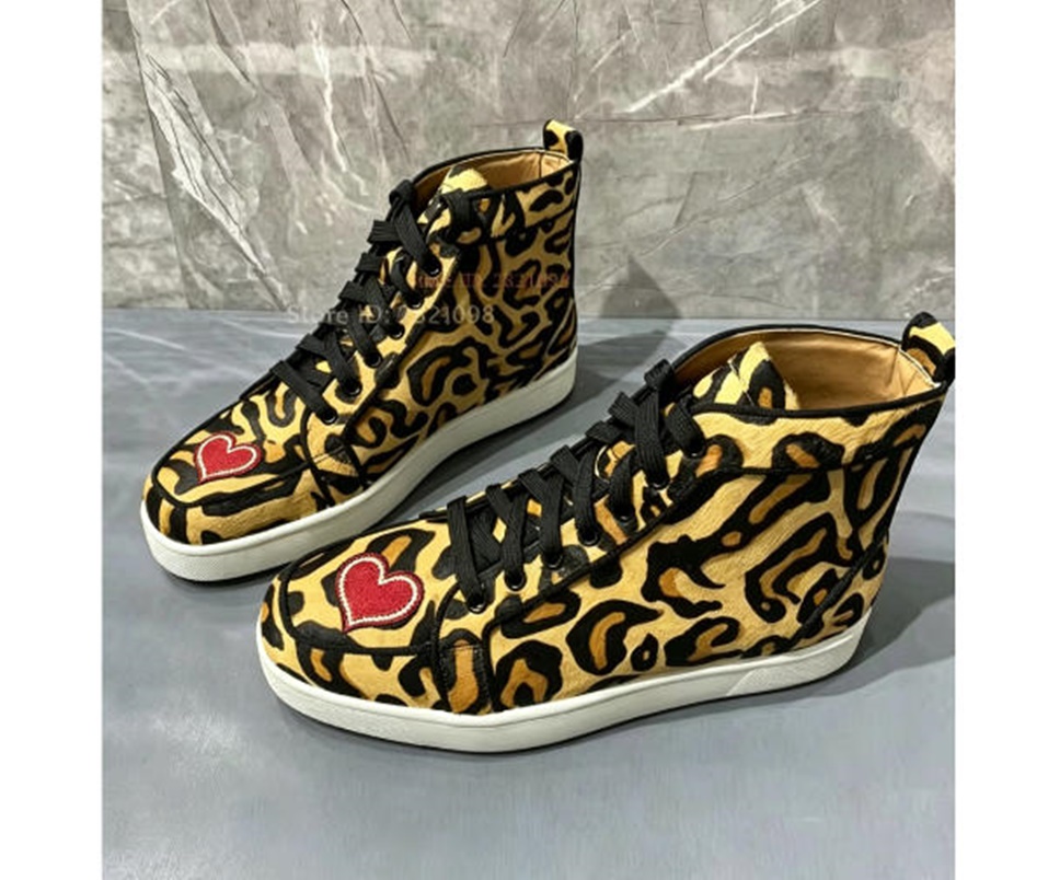 Women'S Yellow Fashion Sneakers - Buty sportowe za kostkę w panterkę