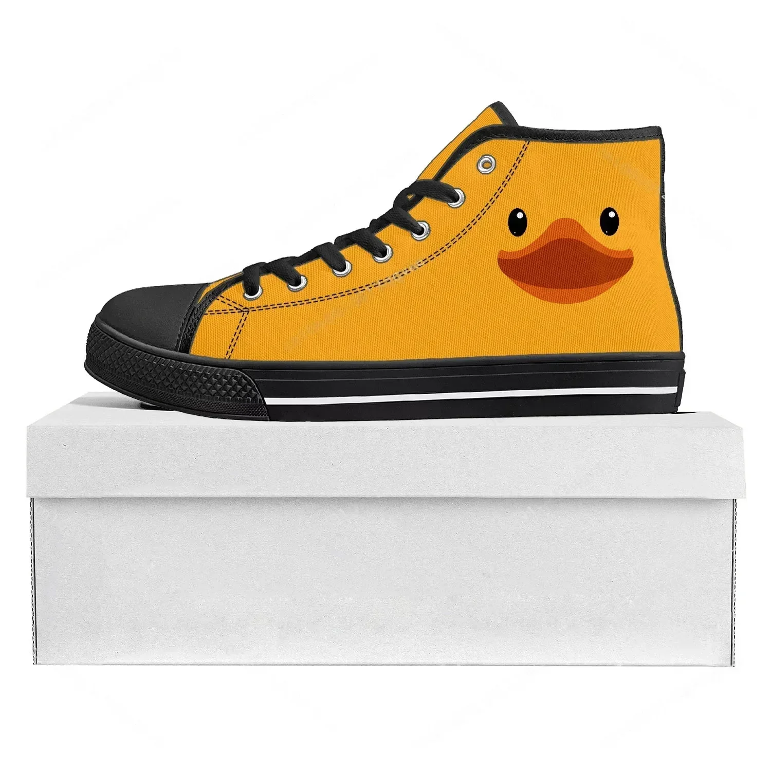 Women'S Yellow Fashion Sneakers - Żółte Trampki z Nadrukiem Kaczki, Wysokie,