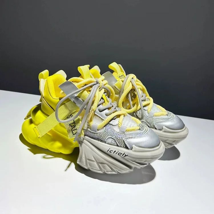 Women'S Yellow Fashion Sneakers - Damskie buty na wysokim obcasie buty