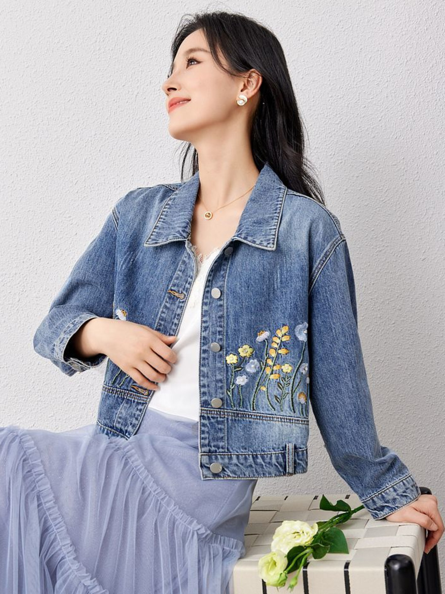 Krótka kurtka dżinsowa z hafte – Women Fashion Jeans Top recenzja i cena