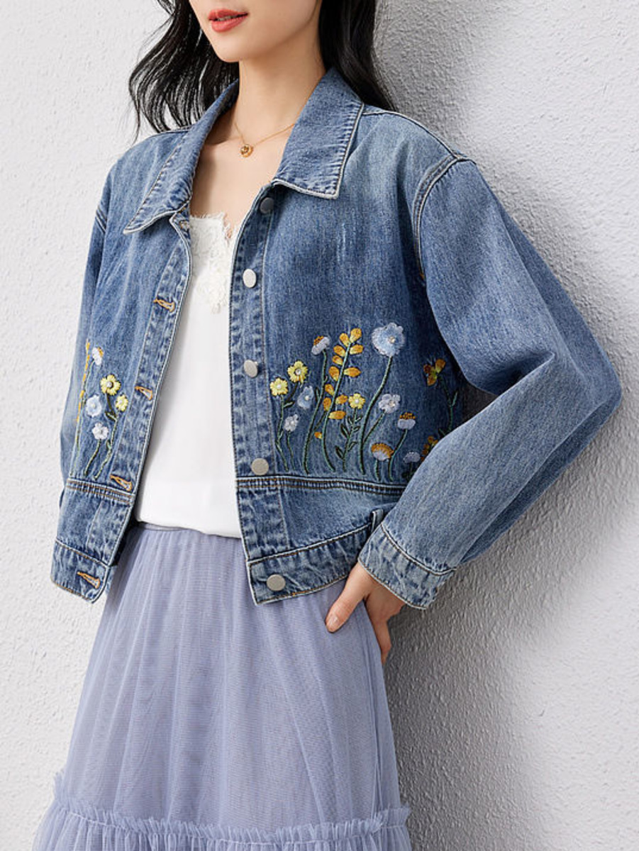 Krótka kurtka dżinsowa z hafte – Women Fashion Jeans Top recenzja i cena