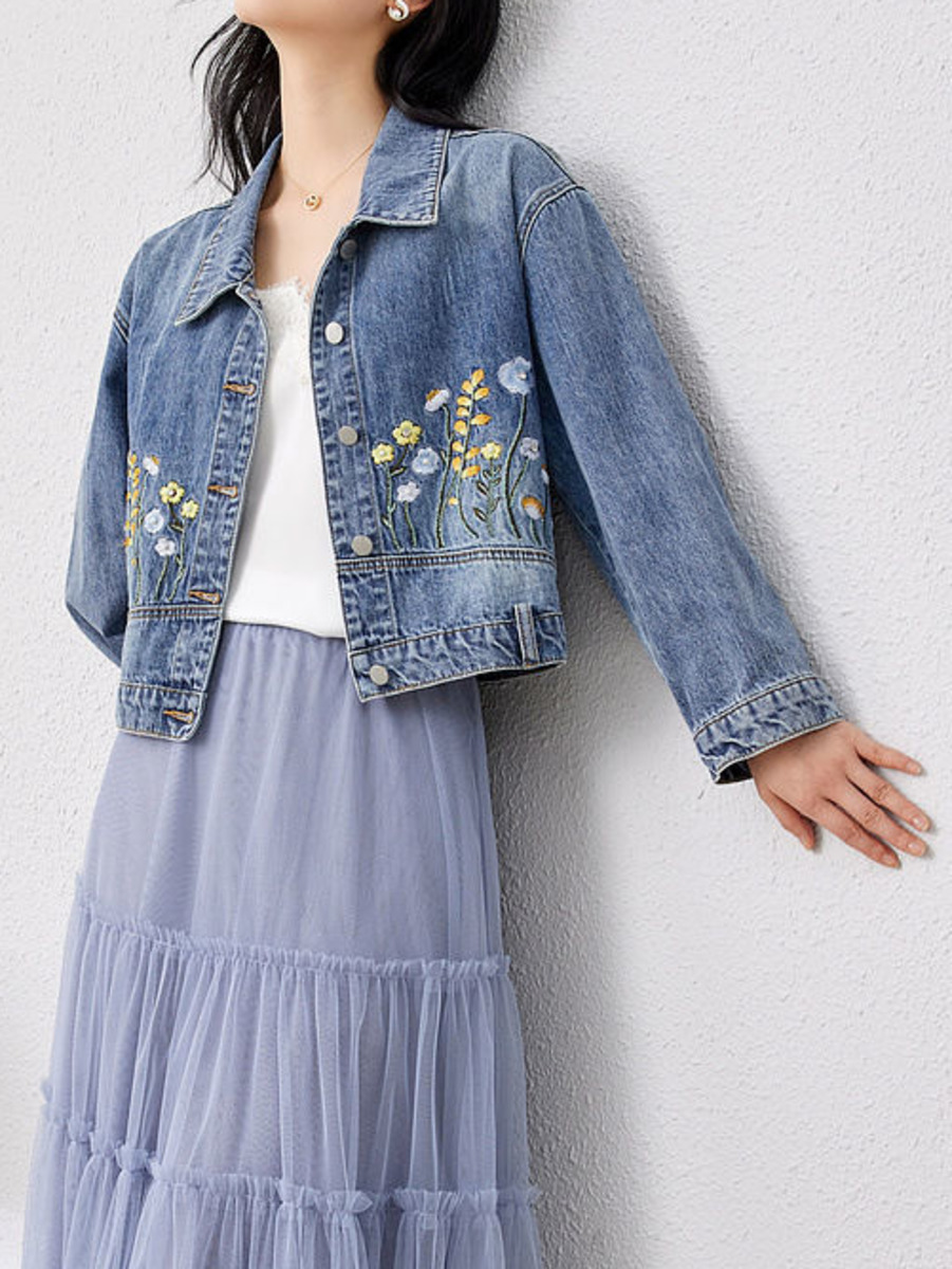 Krótka kurtka dżinsowa z hafte – Women Fashion Jeans Top recenzja i cena