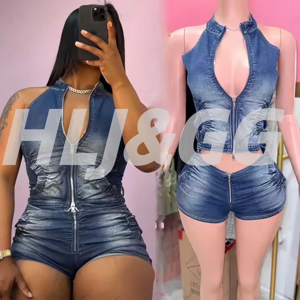 HLJ&GG Blue Fashion Denim Halt – Women Fashion Jeans Top recenzja i cena