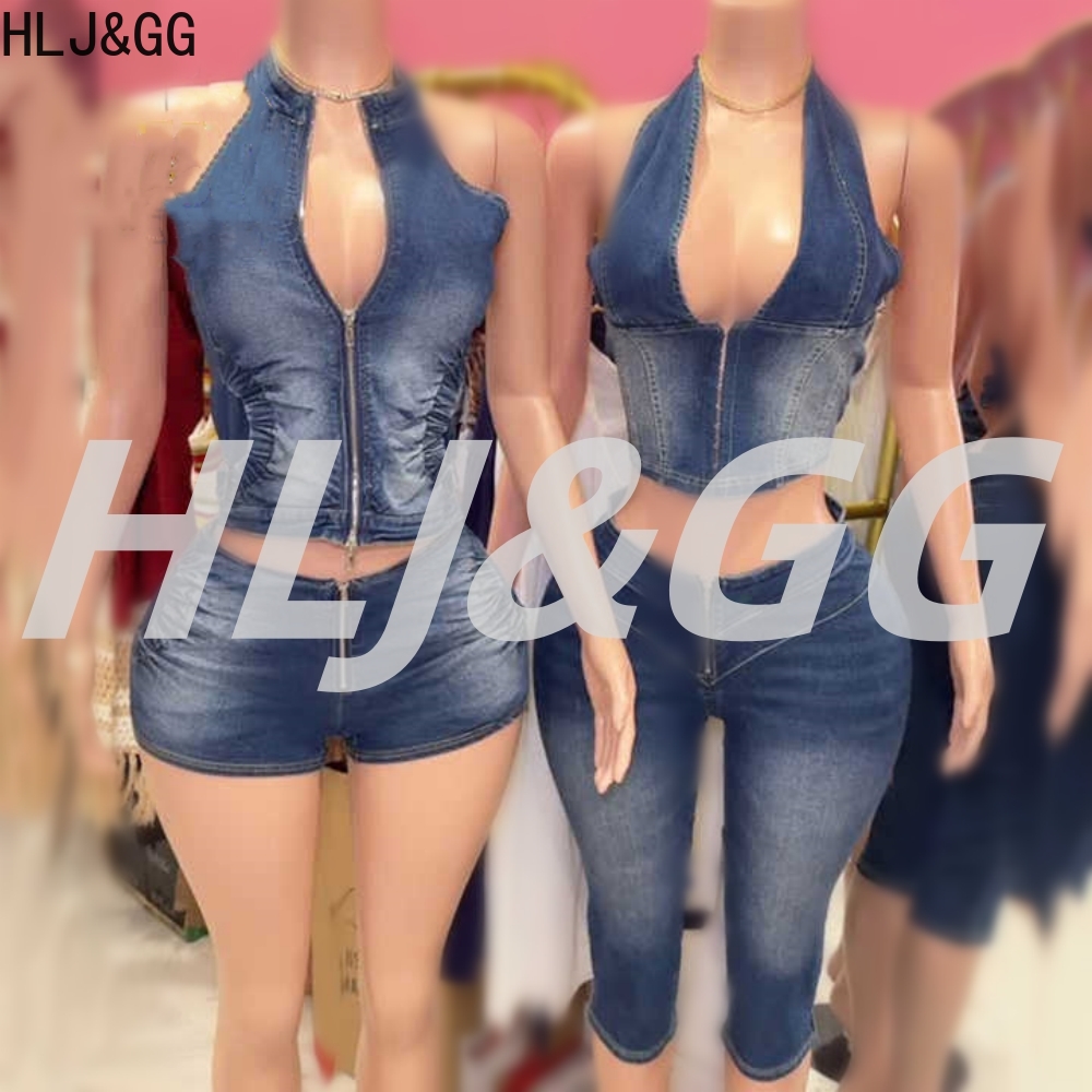 HLJ&GG Blue Fashion Denim Halt – Women Fashion Jeans Top recenzja i cena