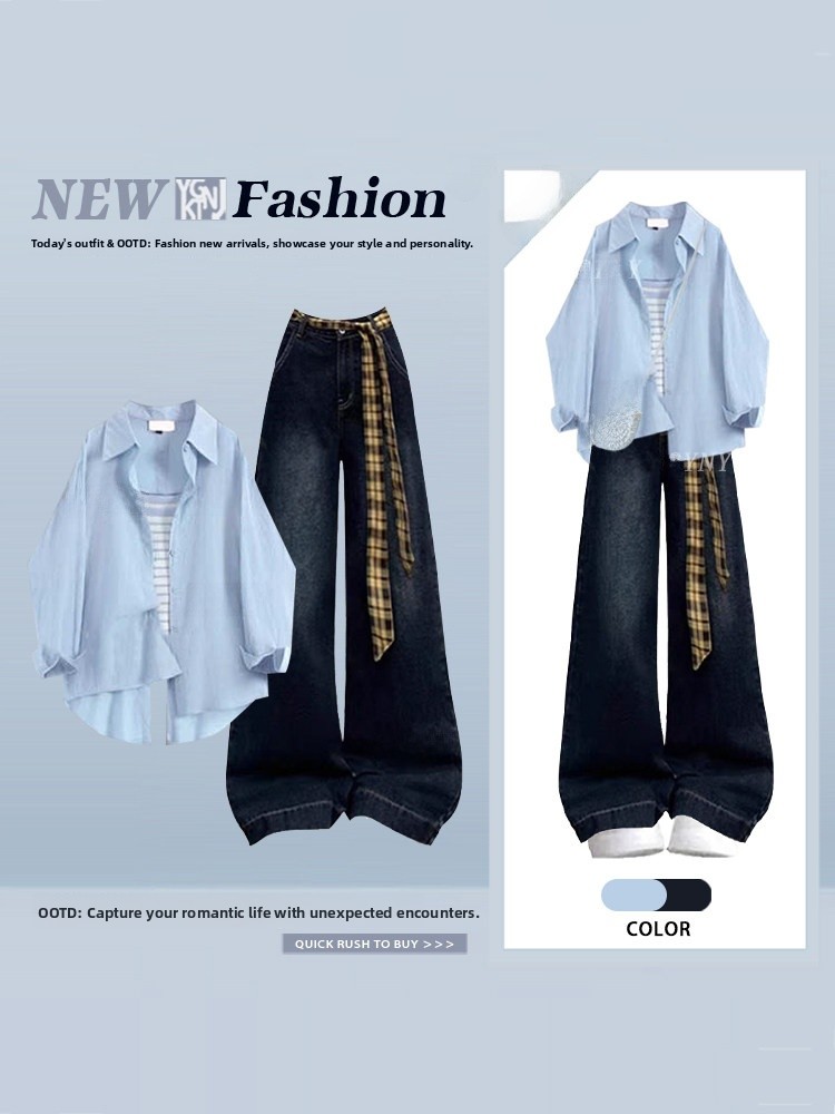 Słodki niebieski zestaw trzycz – Women Fashion Jeans Top recenzja i cena