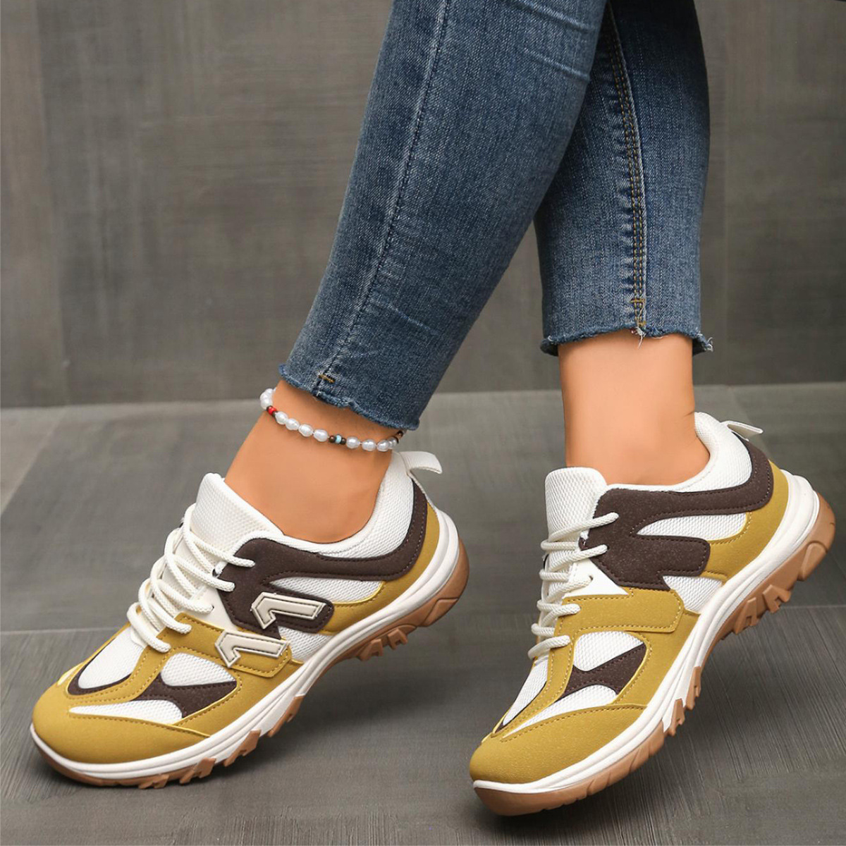 Modne Szaro-Żółte Mieszane Kol – Women'S Yellow Fashion Sneakers recenzja i cena