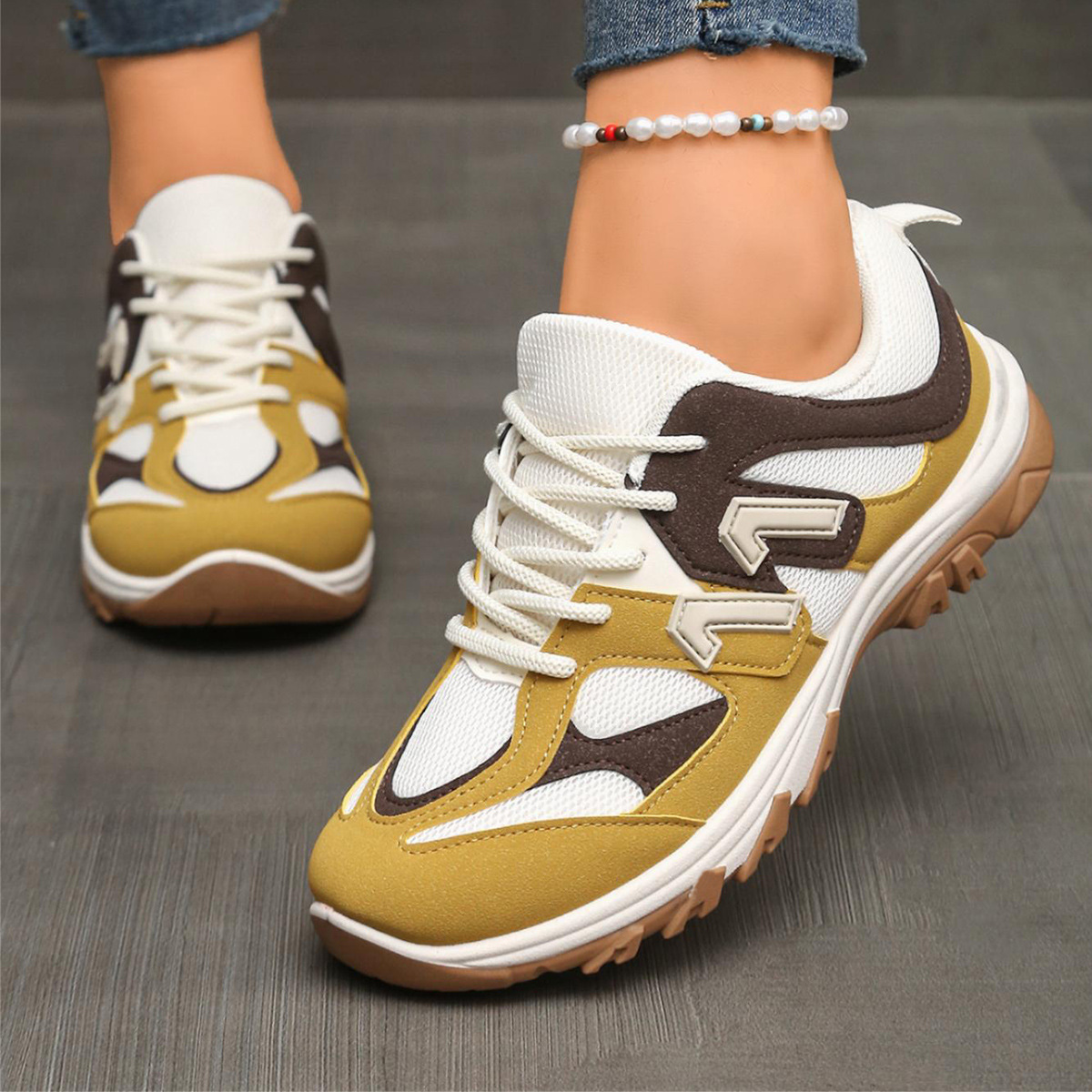 Modne Szaro-Żółte Mieszane Kol – Women'S Yellow Fashion Sneakers recenzja i cena